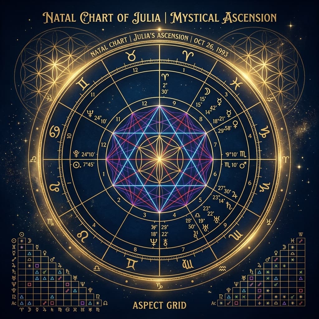 Thème natal complet calculé avec Swiss Ephemeris et l'intelligence artificielle CosmoIA